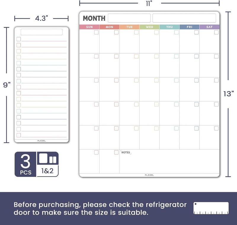 ALEZEL Magnetic Dry Erase Refrigerator Calendar, Vertical Monthly Planner Whiteboard for Fridge, Includes Fridge Calendar & 2 List White Boards, 4 Markers + Eraser - Image 3